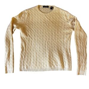 Valerie‎ Stevens Cable-Knit Crewneck Cashmere Sweater Womens XL Butter Yellow